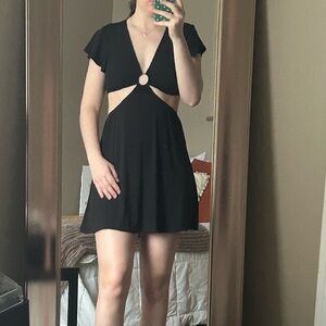 H&M Black Cutout Flutter Sleeve Mini Dress